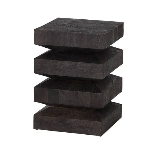 Stacked Dark Brown Solid Acacia Wood Square End Table 16 inch