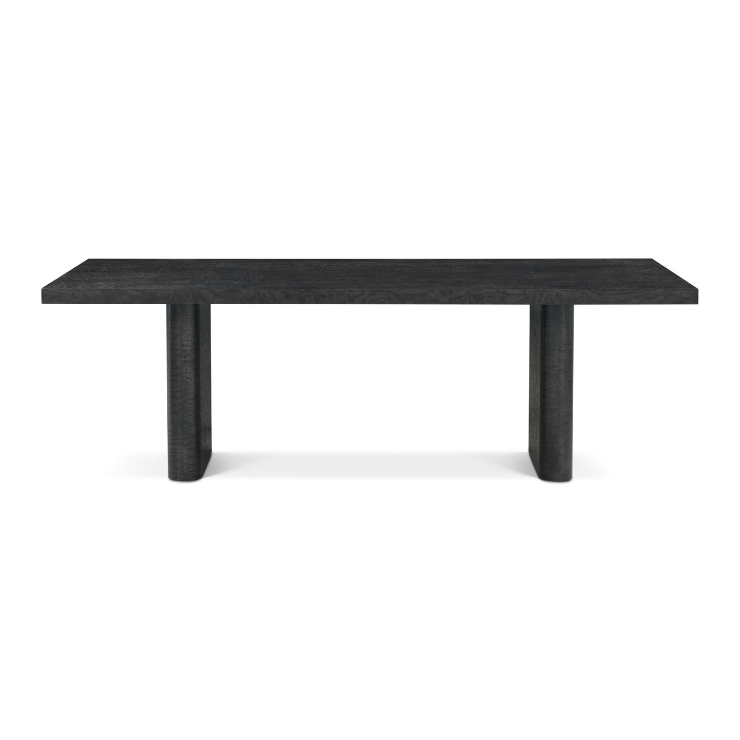 Tamo Ash Burl Veneer Double Pedestal Rectangle Extension Dining Table Black Finish 92 to 128 inch