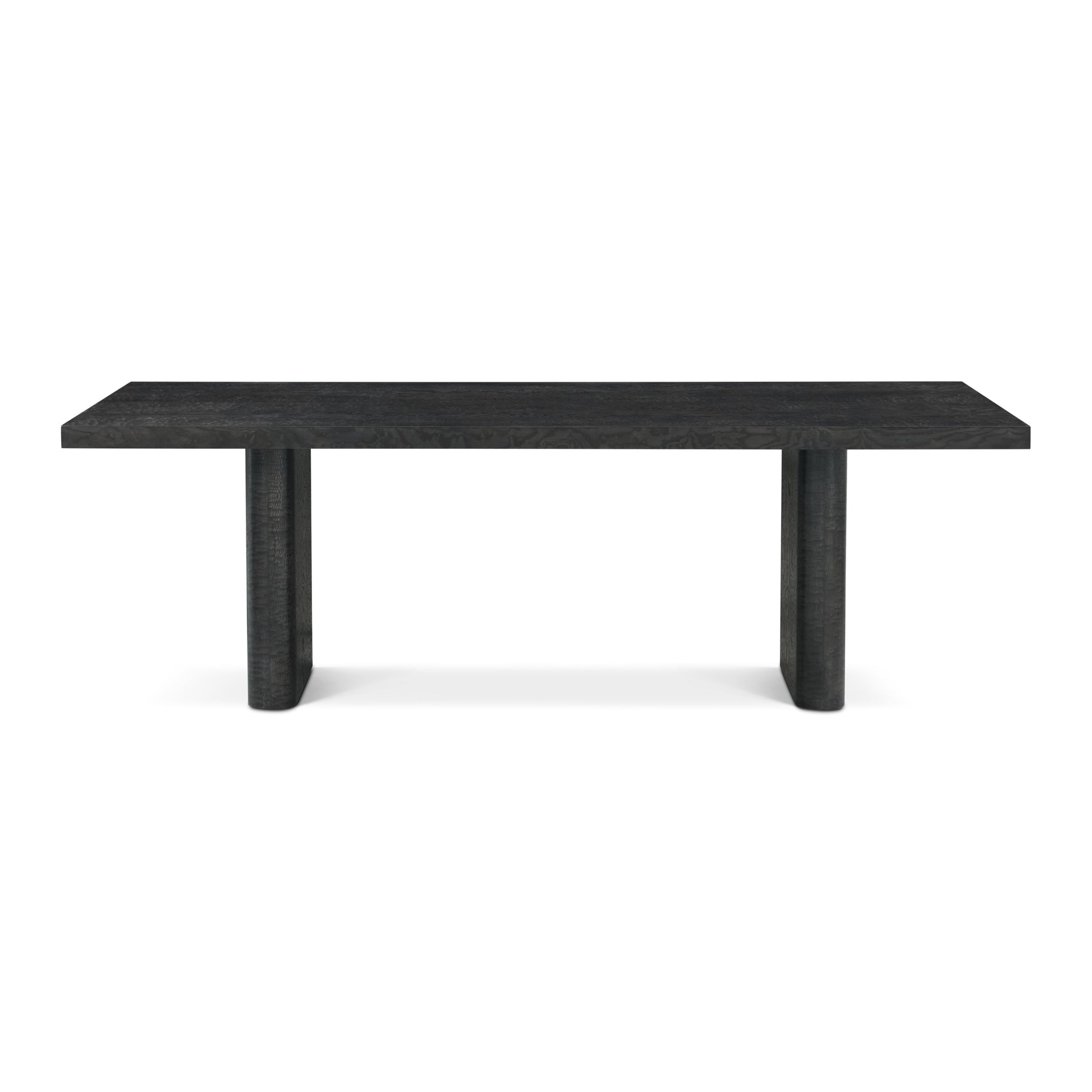 Tamo Ash Burl Veneer Double Pedestal Rectangle Extension Dining Table Black Finish 92 to 128 inch