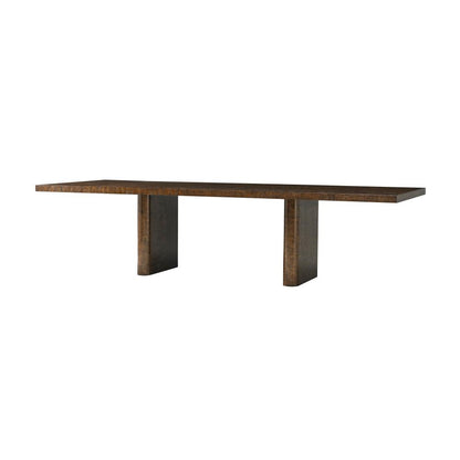 Tamo Ash Burl Veneer Double Pedestal Rectangle Extension Dining Table Brown Finish 92 to 128 inch