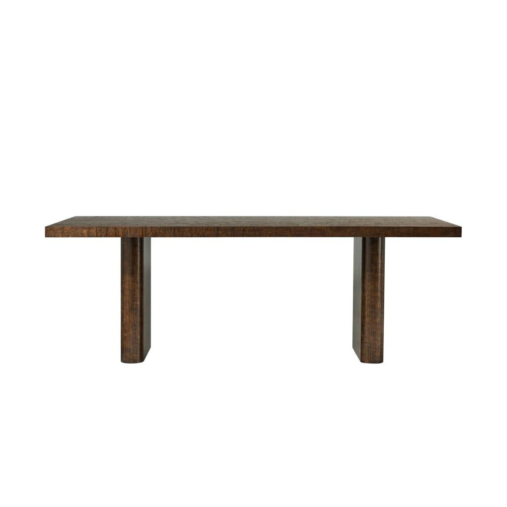 Tamo Ash Burl Veneer Double Pedestal Rectangle Extension Dining Table Brown Finish 92 to 128 inch