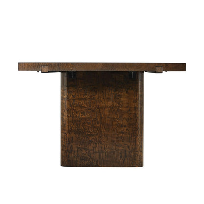 Tamo Ash Burl Veneer Double Pedestal Rectangle Extension Dining Table Brown Finish 92 to 128 inch