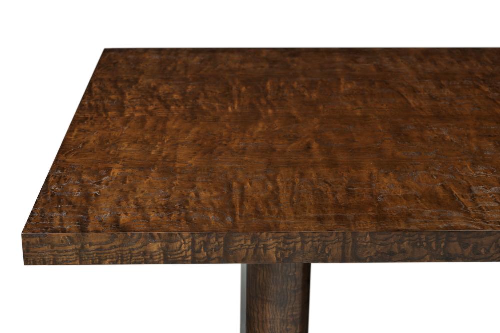 Tamo Ash Burl Veneer Double Pedestal Rectangle Extension Dining Table Brown Finish 92 to 128 inch