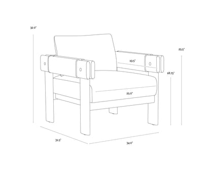 Tan Leather & Solid Oak Wood Lounge Chair Armchair Natural Finish