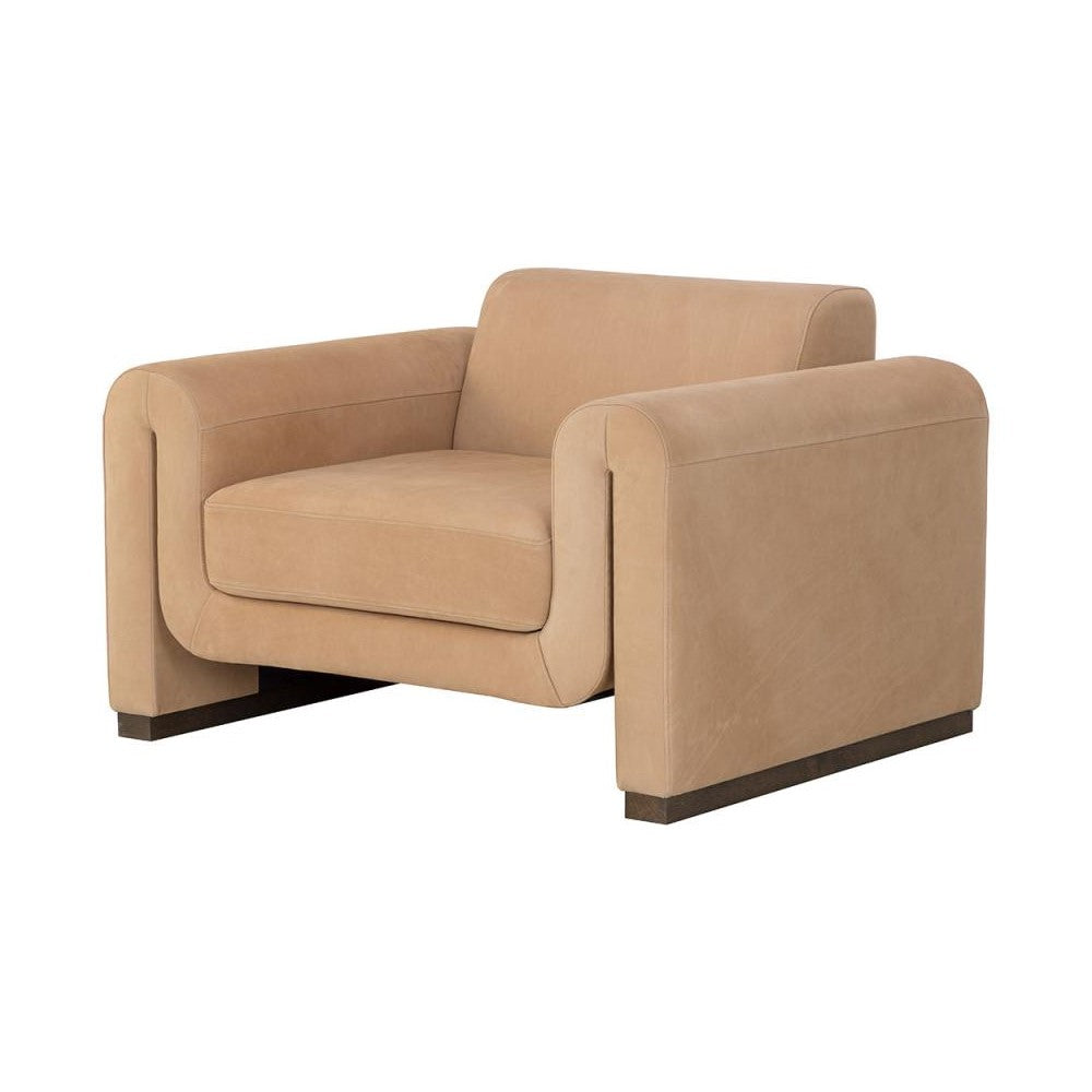 Tan Nubuck Leather Curved Lounge Chair Armchair