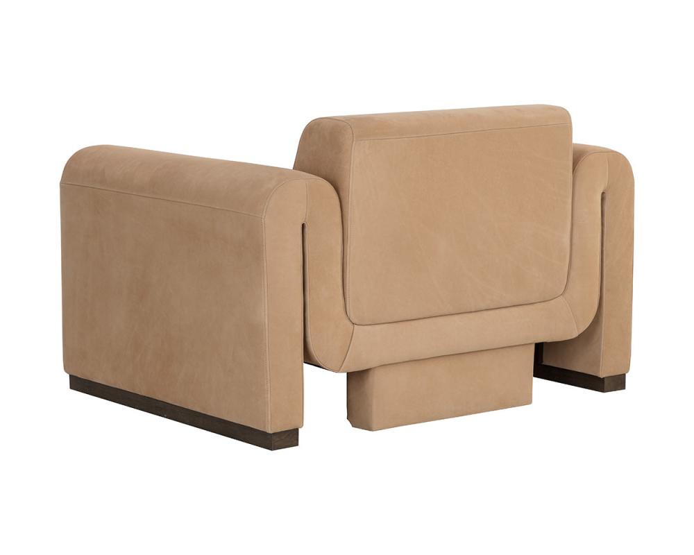 Tan Nubuck Leather Curved Lounge Chair Armchair