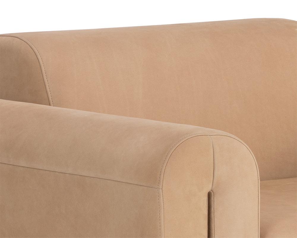 Tan Nubuck Leather Curved Lounge Chair Armchair