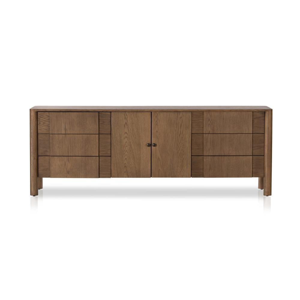 Tan Oak Wood Media Console Storage Cabinet 78 inch