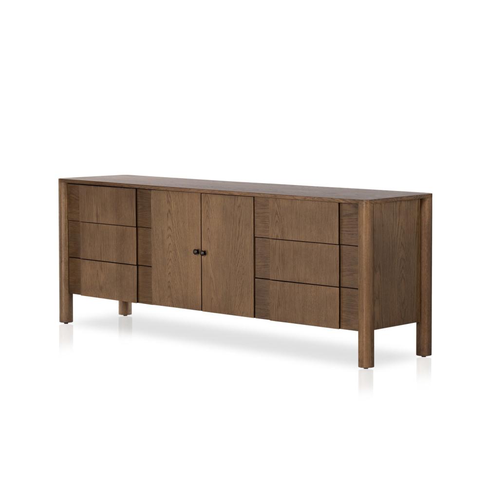 Tan Oak Wood Media Console Storage Cabinet 78 inch