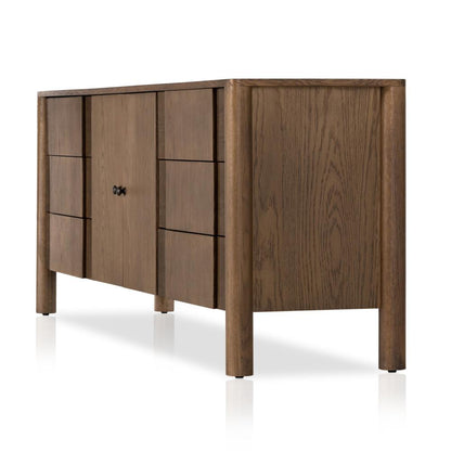 Tan Oak Wood Media Console Storage Cabinet 78 inch