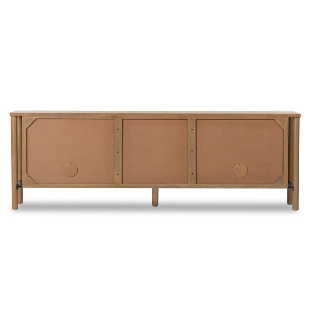 Taupe Cane & Solid Mango Wood Media Console Storage Cabinet 82 inch