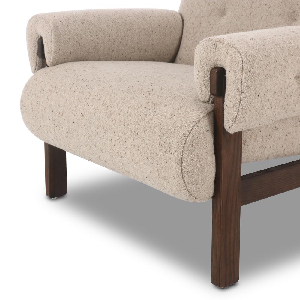 Taupe Fabric & Brown Solid Ash Wood Frame Lounge Chair Armchair