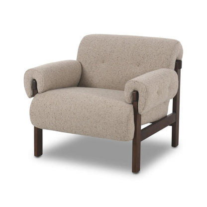 Taupe Fabric & Brown Solid Ash Wood Frame Lounge Chair Armchair