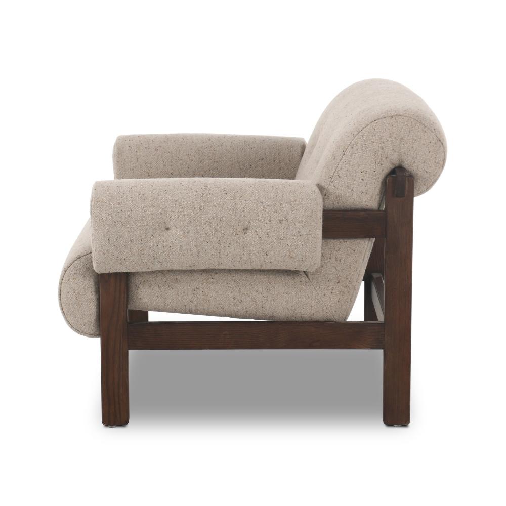 Taupe Fabric & Brown Solid Ash Wood Frame Lounge Chair Armchair