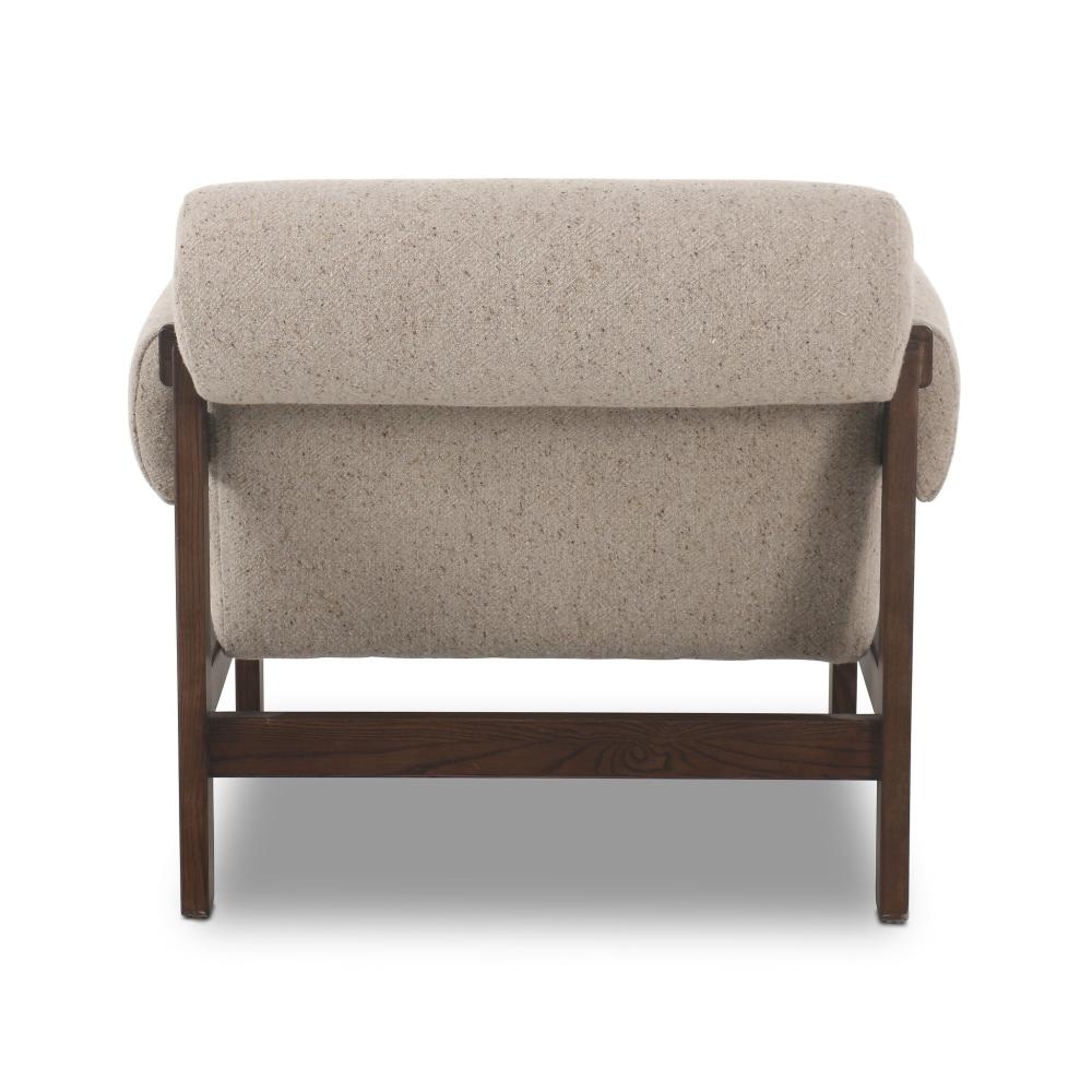 Taupe Fabric & Brown Solid Ash Wood Frame Lounge Chair Armchair