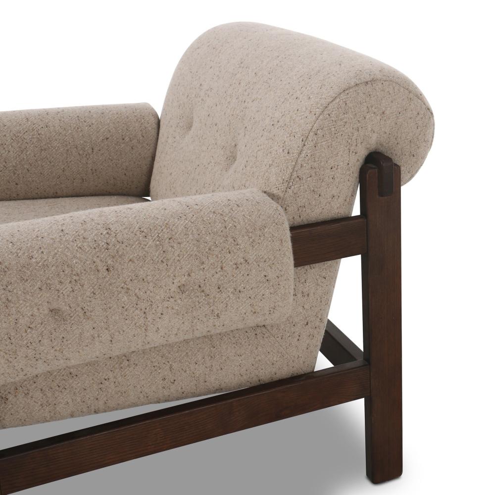 Taupe Fabric & Brown Solid Ash Wood Frame Lounge Chair Armchair