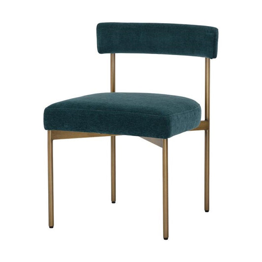 Teal Curved Open Back Armless Dining Chair Antique Brass Frame (Set of 2)