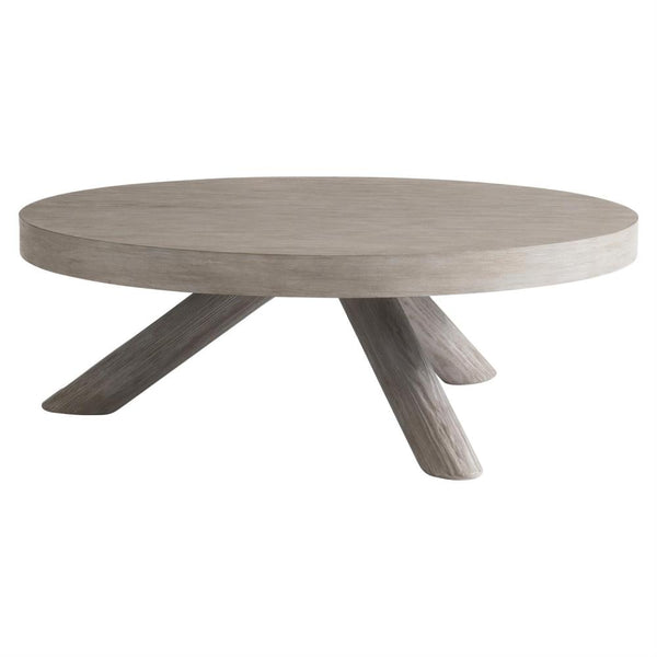 Three Legged Round Coffee Table Pine Wood Gris Finish 48 inch