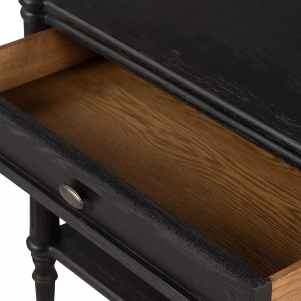 Traditional Distressed Black 1 Drawer Spindle Leg Nightstand 32 inch