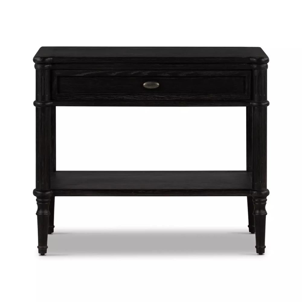 Traditional Distressed Black 1 Drawer Spindle Leg Nightstand 32 inch