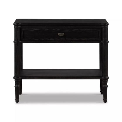 Traditional Distressed Black 1 Drawer Spindle Leg Nightstand 32 inch