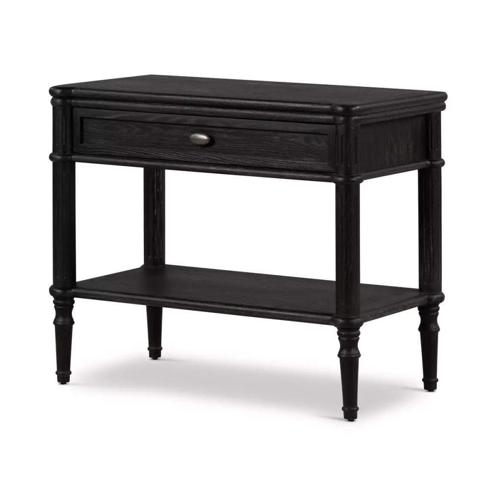 Traditional Distressed Black 1 Drawer Spindle Leg Nightstand 32 inch