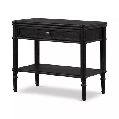 Traditional Distressed Black 1 Drawer Spindle Leg Nightstand 32 inch