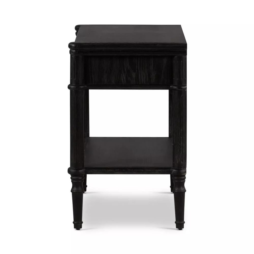 Traditional Distressed Black 1 Drawer Spindle Leg Nightstand 32 inch