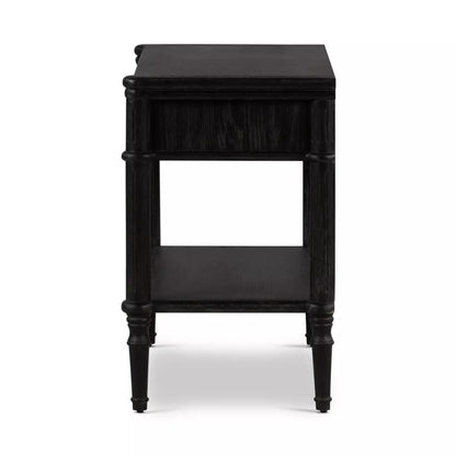 Traditional Distressed Black 1 Drawer Spindle Leg Nightstand 32 inch