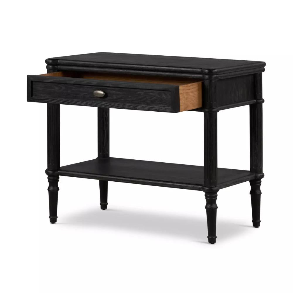 Traditional Distressed Black 1 Drawer Spindle Leg Nightstand 32 inch