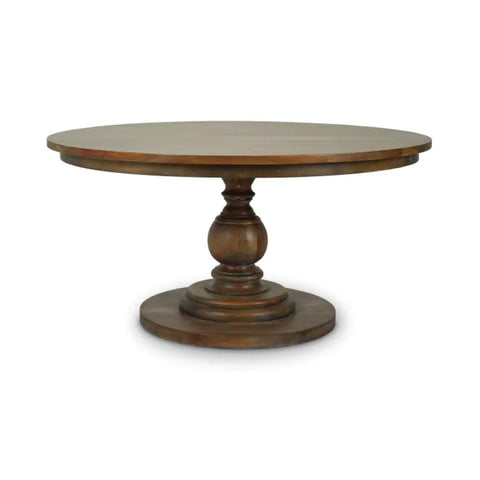 Traditional Round Dining Pedestal Table Solid Mahogany Wood in Brown Straw Wash 60 inch