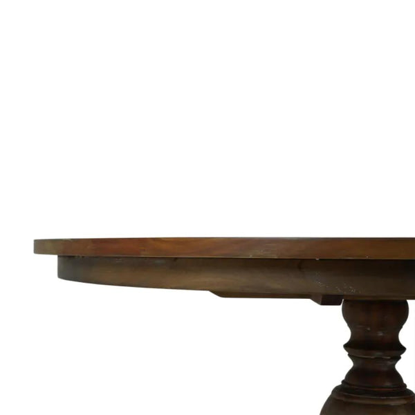 Traditional Round Dining Pedestal Table Solid Mahogany Wood in Brown Straw Wash 60 inch