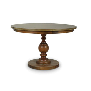 Traditional Round Pedestal Dining Table Solid Mahogany Wood in Brown Straw Wash 48 inch