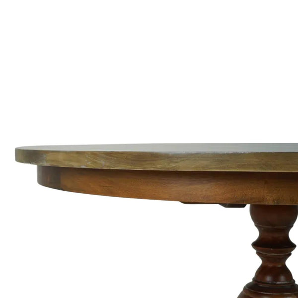 Traditional Round Pedestal Dining Table Solid Mahogany Wood in Brown Straw Wash 48 inch