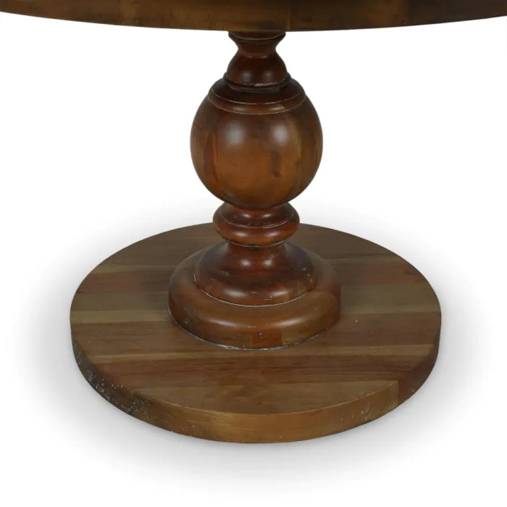 Traditional Round Pedestal Dining Table Solid Mahogany Wood in Brown Straw Wash 48 inch