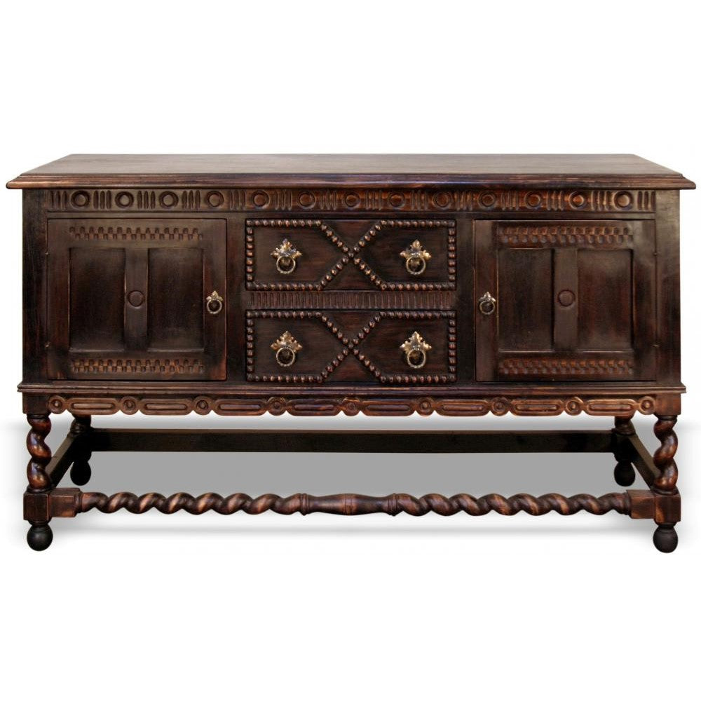 Traditional Spanish Antique Style Carved Wood Buffet Sideboard 72 inch