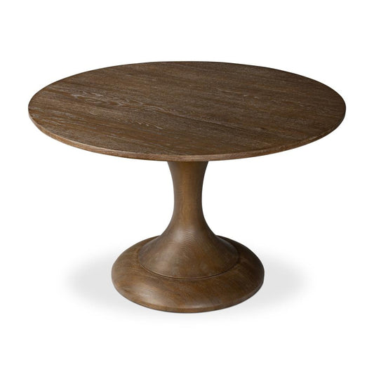 Traditional Tulip Pedestal Round Dining Table Warm Brown Solid Oak Wood 48 inch