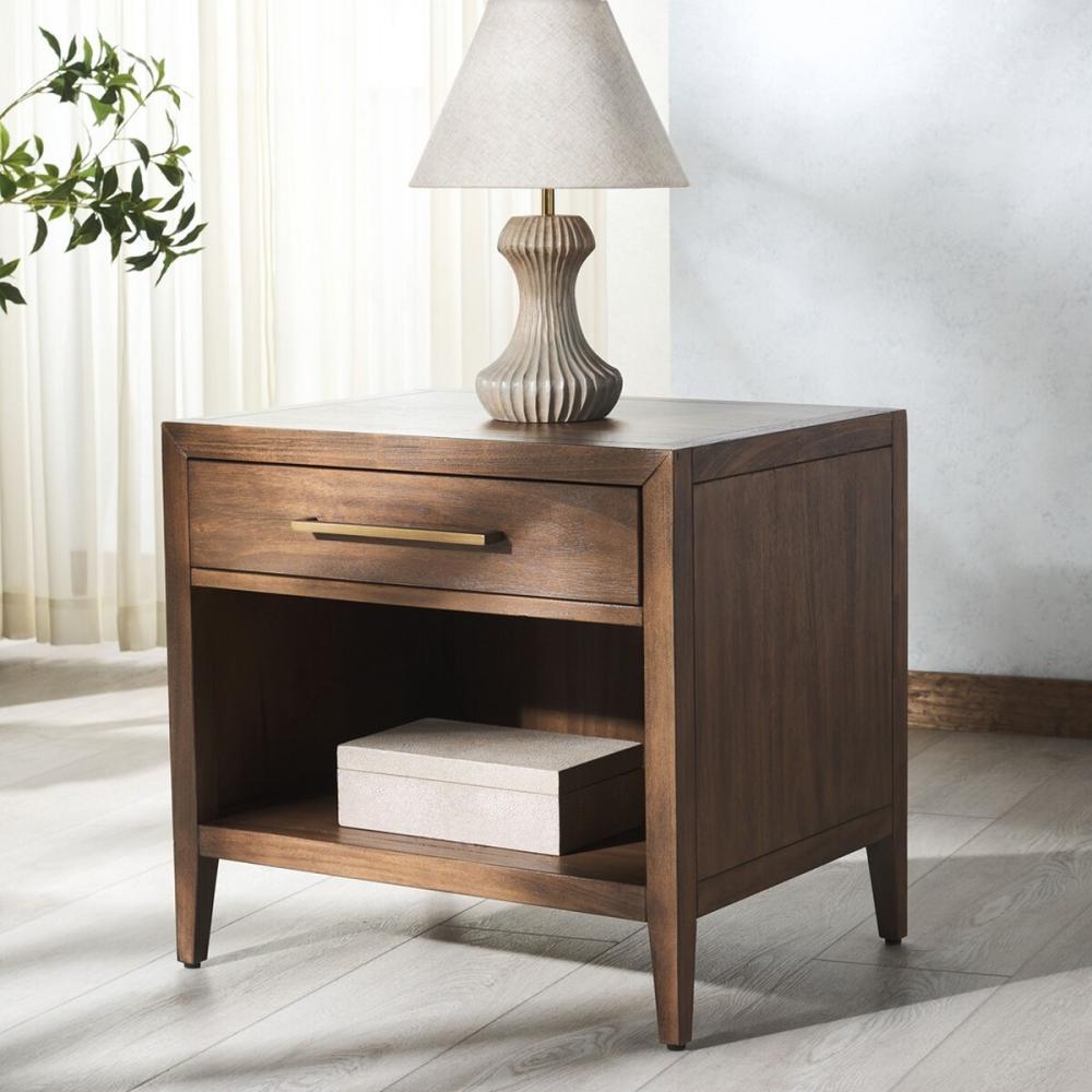 Transitional 1 Drawer Nightstand Brown Mahogany Veneer 26 inch