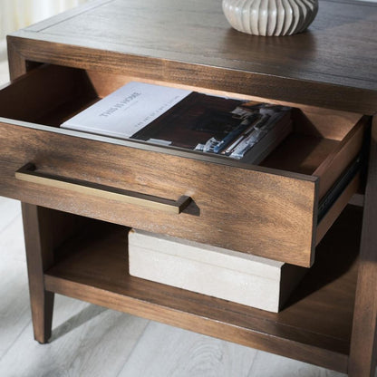 Transitional 1 Drawer Nightstand Brown Mahogany Veneer 26 inch