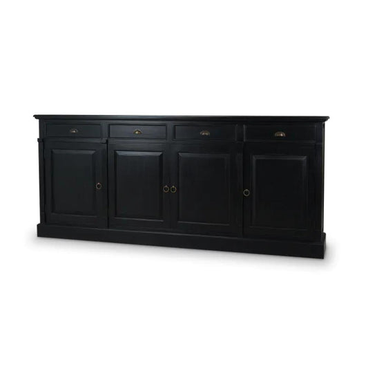 Transitional Black 4 Door Solid Mahogany Wood Sideboard 100 inch