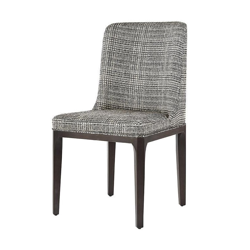 Transitional Black & Gray Plaid Fabric & Solid Oak Wood Dining Chair