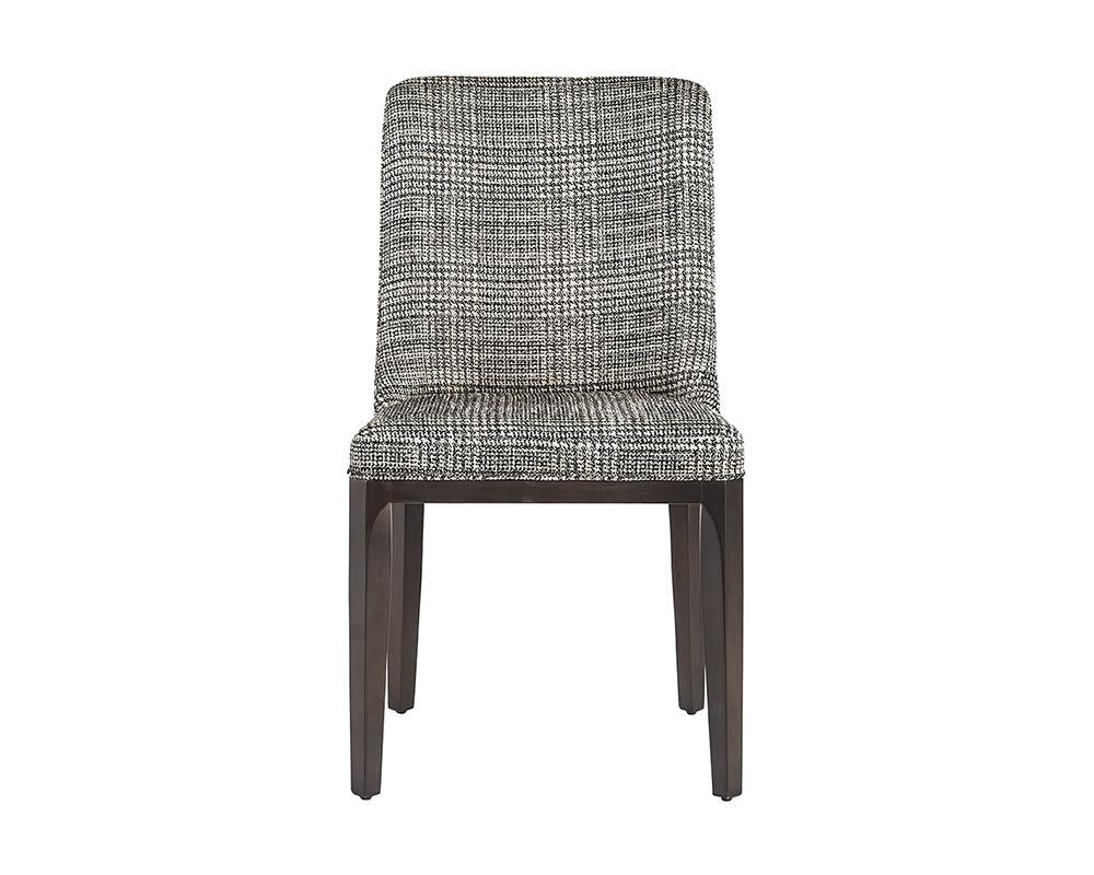 Transitional Black & Gray Plaid Fabric & Solid Oak Wood Dining Chair