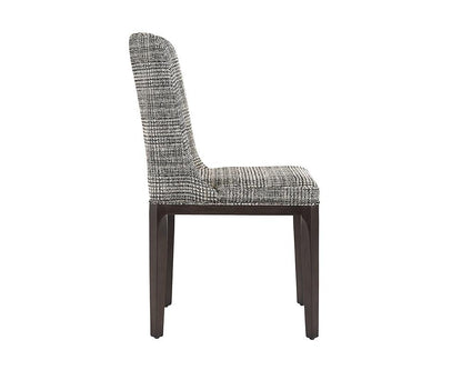 Transitional Black & Gray Plaid Fabric & Solid Oak Wood Dining Chair