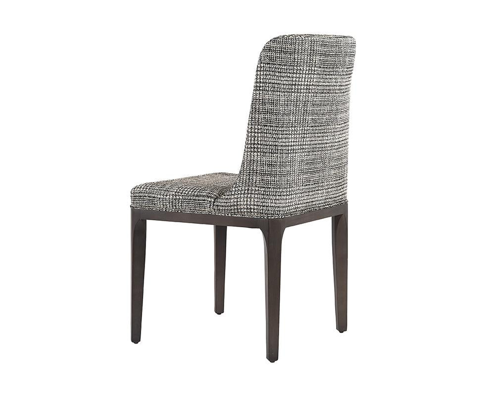 Transitional Black & Gray Plaid Fabric & Solid Oak Wood Dining Chair