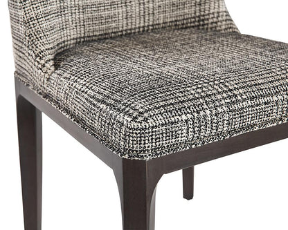 Transitional Black & Gray Plaid Fabric & Solid Oak Wood Dining Chair