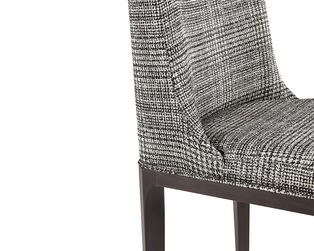 Transitional Black & Gray Plaid Fabric & Solid Oak Wood Dining Chair