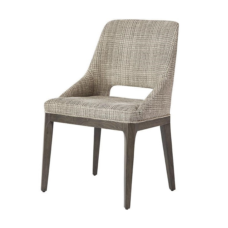 Transitional Light Gray Plaid Fabric & Solid Oak Wood Dining Chair