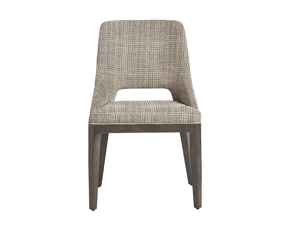 Transitional Light Gray Plaid Fabric & Solid Oak Wood Dining Chair