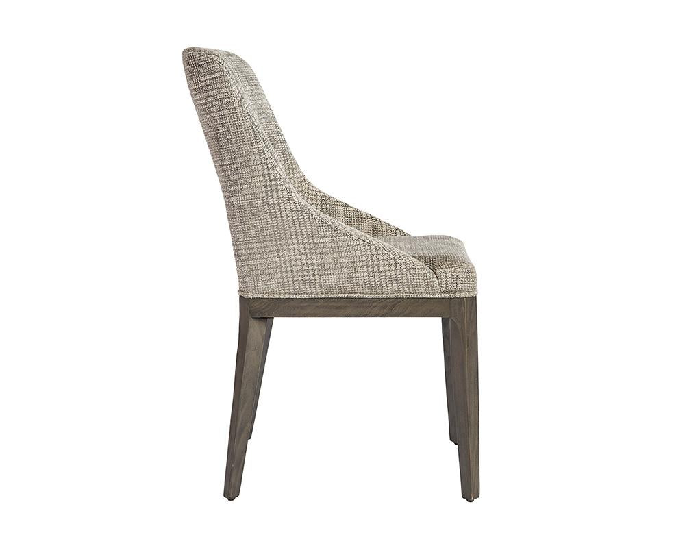 Transitional Light Gray Plaid Fabric & Solid Oak Wood Dining Chair