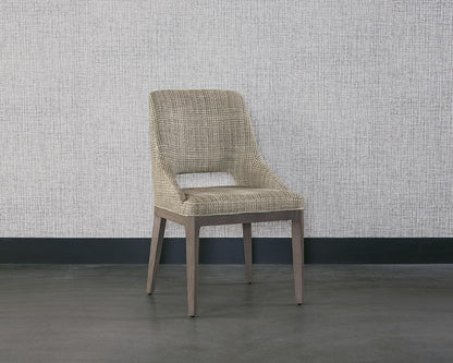 Transitional Light Gray Plaid Fabric & Solid Oak Wood Dining Chair